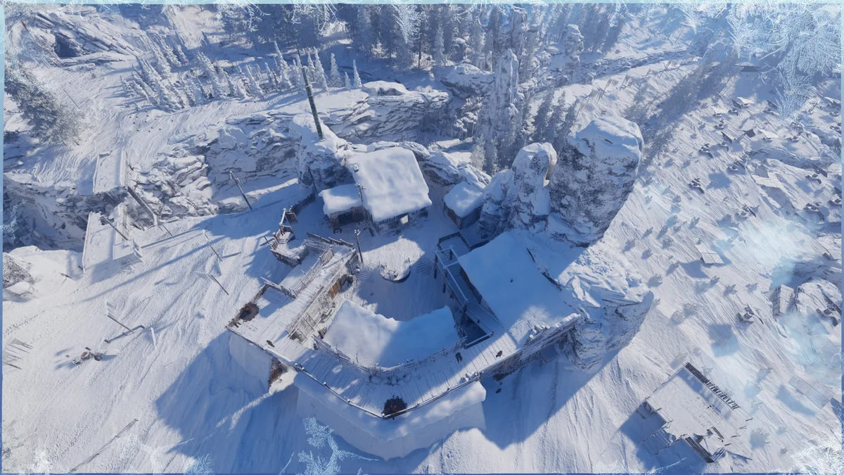 Horizon settlement under snow, shown in the developer’s September 2026 preview.